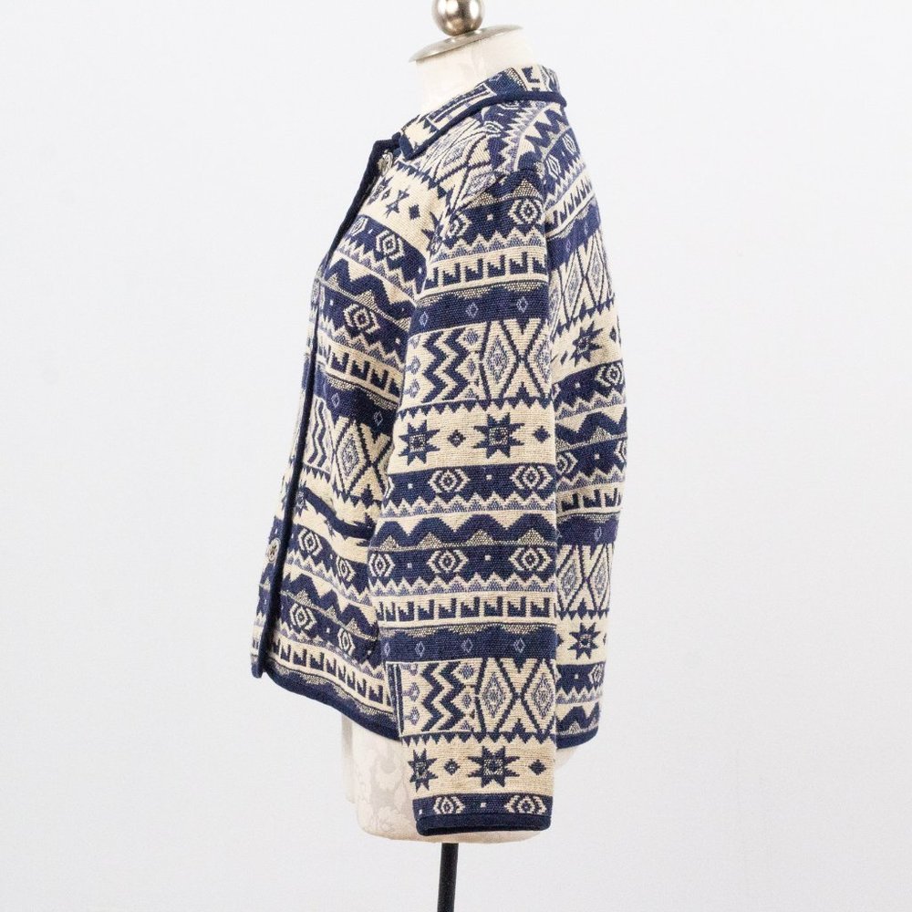 Vintage M Cotton Southwestern Sweater Jacket Blue - Picture 4 of 10